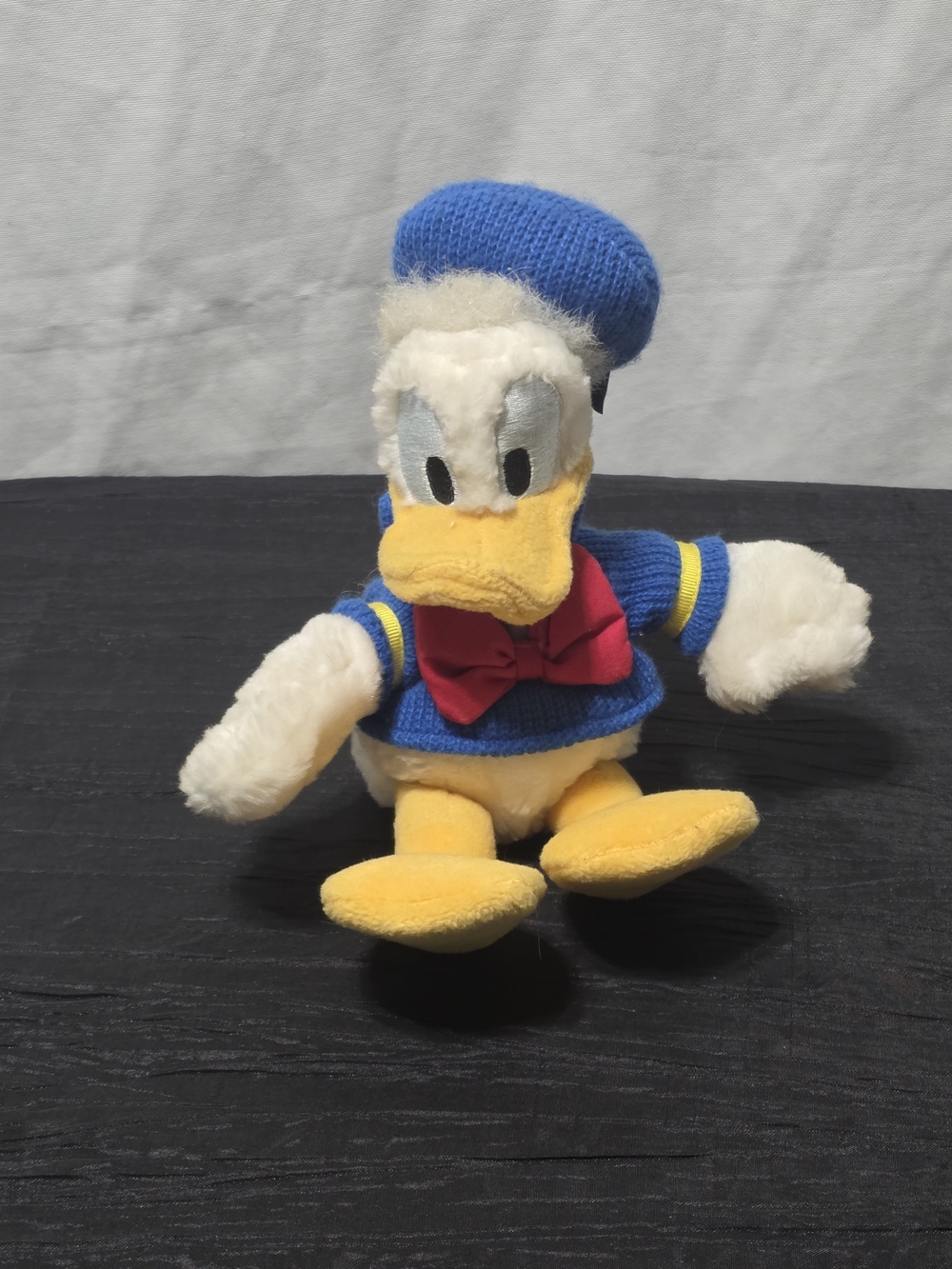 Vintage Disney Donald Duck Plush Knit Sweater Hat Red Bow Tie Collectible